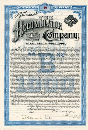 Accumulator Co. Bond signed by Theodore Newton Vail - (Uncanceled) 